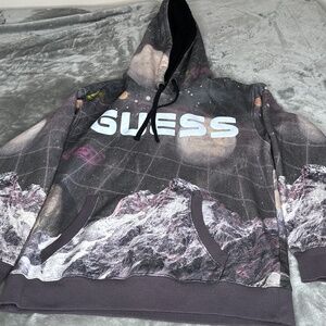 Guess Men's Roy Fleece Cosmic Space Fleece Hoodie Reflective Size M